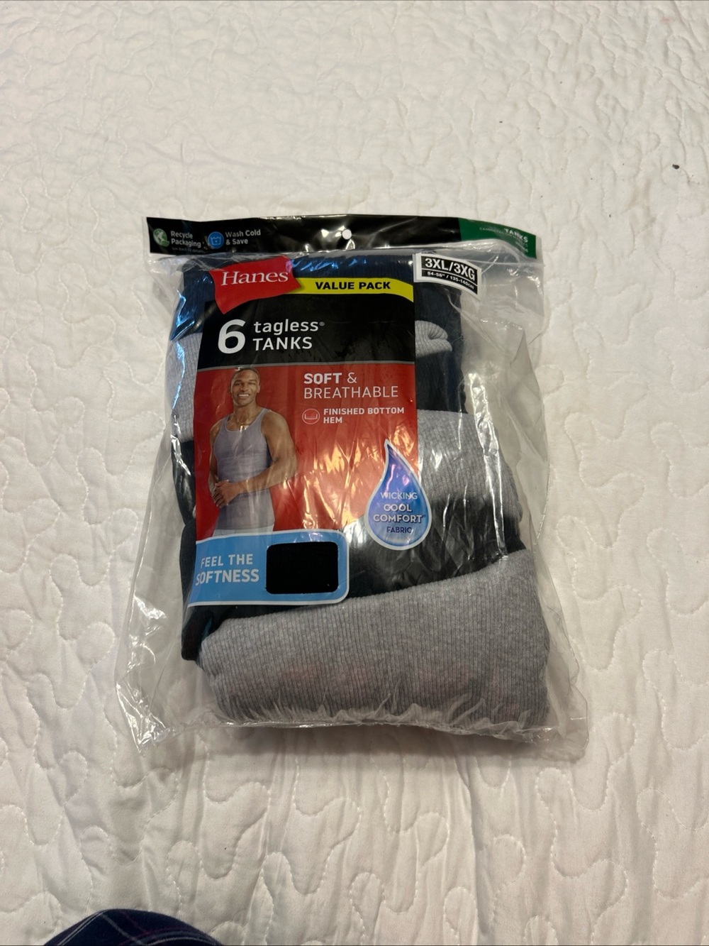 Hane’s Value Pack 6 Tagless Tanks Sz 3XL Gray And Black NEW
